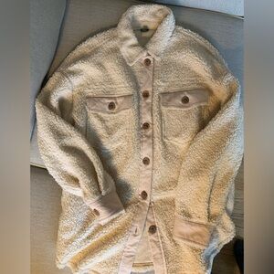 Wild Fable Cream Teddy Shacket with Button Accents